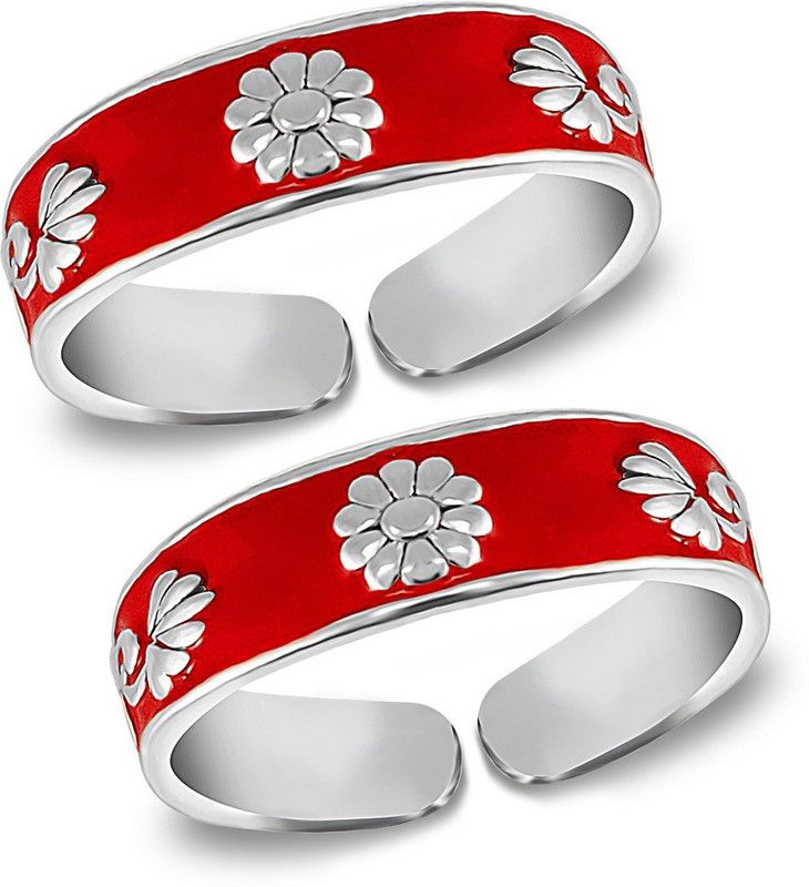 Red Enamel Fancy Band Design Pure 92.5 | Chandi Bichiya | Sterling Silver Toe Ring