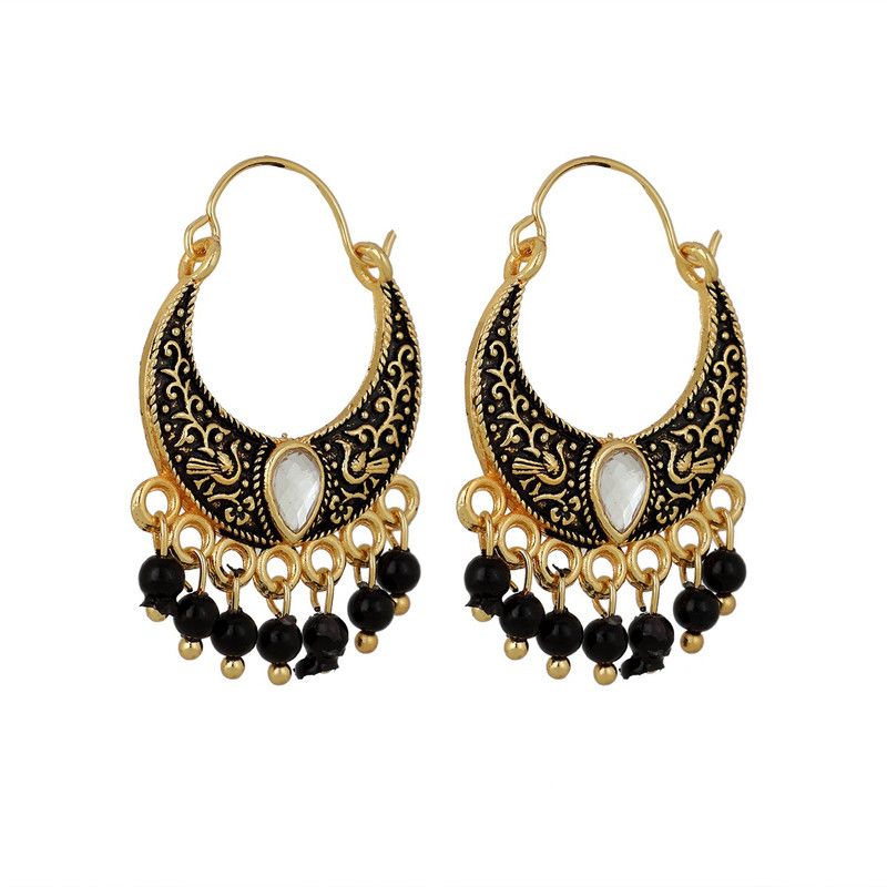 "Piah Fashion Balbis hanging Black Beads Earrings for Women" Beads Brass Drops & Danglers