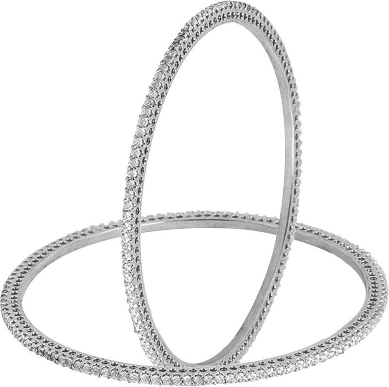 Alloy Crystal Silver Bangle Set  (Pack of 2)