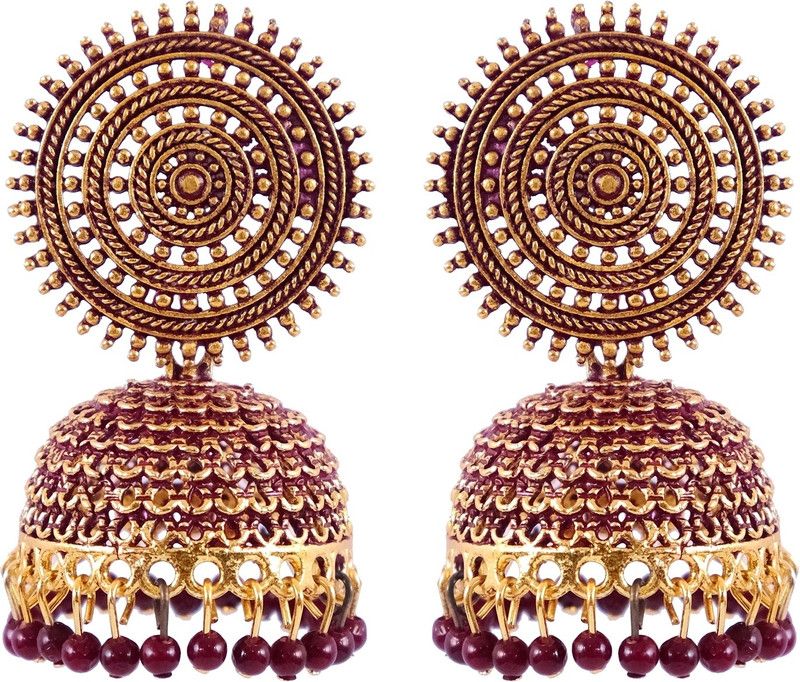 Traditional Gold Plated Green Color Drop & Dangle Floral Earrings Alloy Jhumki Earring