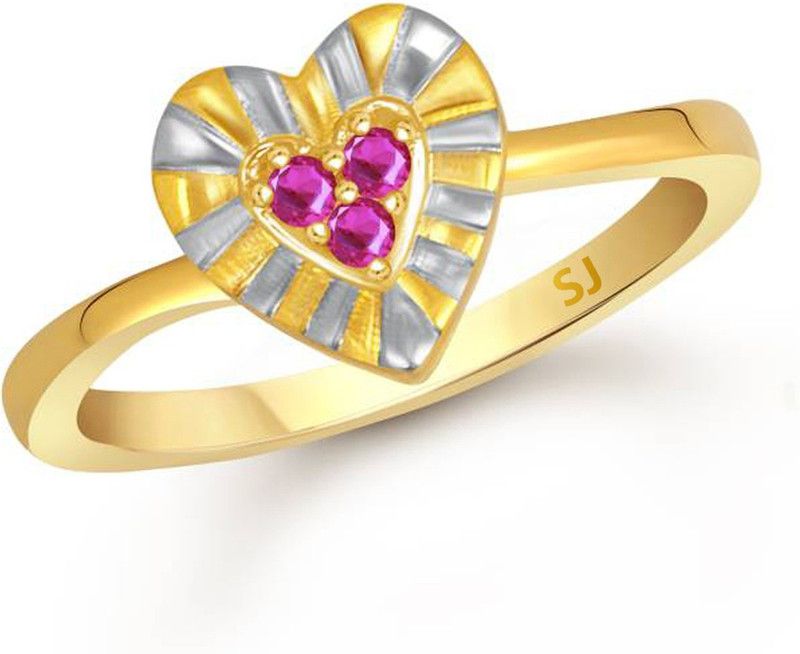 Heart Pink Diamond Ring for Women and Girls Brass, Alloy Cubic Zirconia Gold Plated Ring