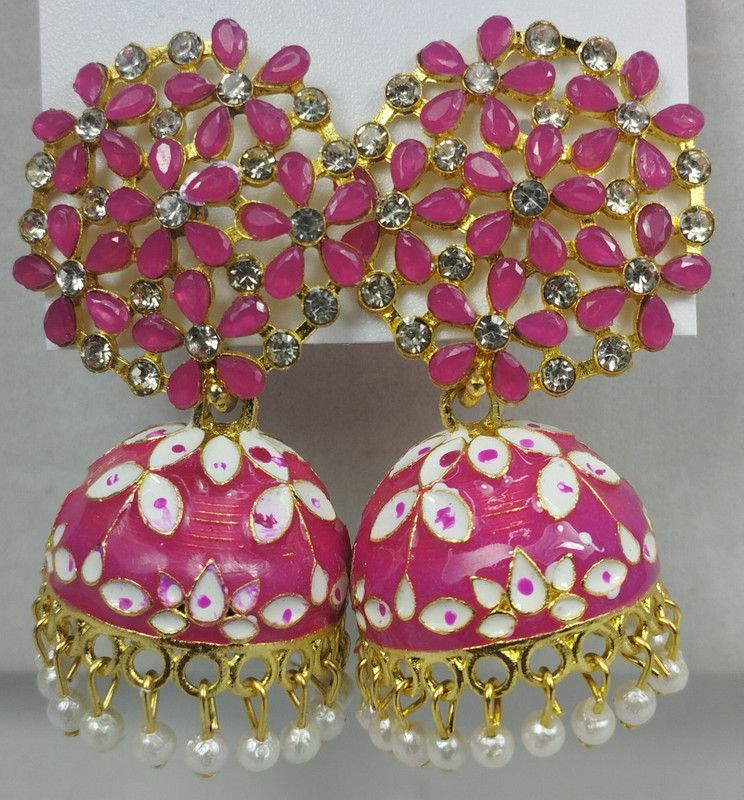 Traditional Pink Meenakari Gold Plated Jhumka Earring Alloy Jhumki Earring