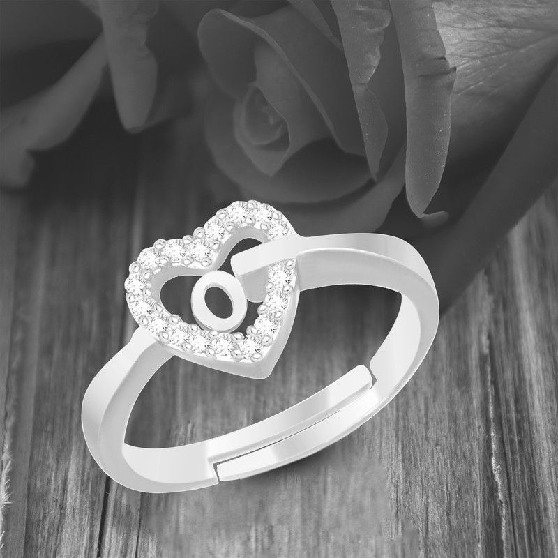 Stylish Jewellery 'O' Letter Heart Women Men Unisex Alphabet Silver plated Ring Brass Cubic Zirconia Silver Plated Ring