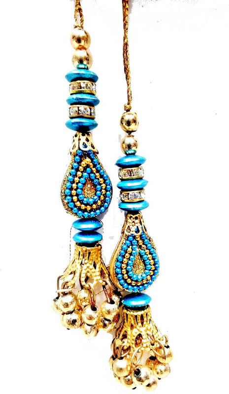 Lace styles Stylish Women's Handmade Ethnic Work Hanging Latkan with velvet and stone ball for women Blouse,Dress,Lehnga(pack of 10 pcs)(Deep Green) Brooch  (Multicolor)