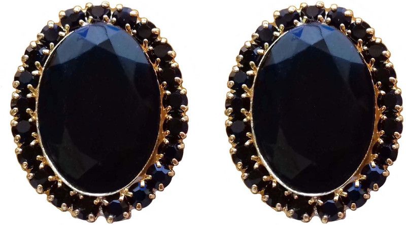 Gorgeous Black Colour Oval Shape Non Piercing Clip-on Stone Stud Earrings for Non Pierced Ear for Girls & Women Alloy Stud Earring