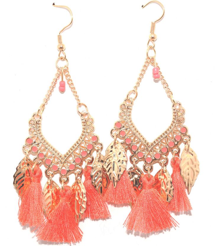 Colorful Beads Leaf Tassel Earrings Alloy Tassel Earring