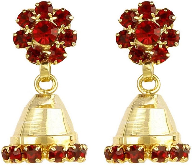 Red Colour Floral Style Non Piercing Jhumki Earrings for Non-Pierced Ears Alloy Jhumki Earring