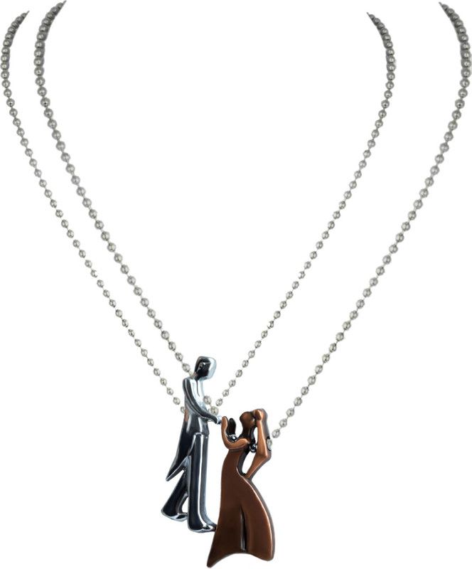 Multicolor Stylish Couple Pair for Love Pendant/Locket with Chain for Boys & Girls Silver Brass Pendant
