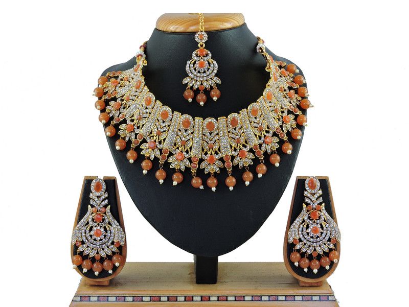 Alloy Jewel Set  (Brown, White)