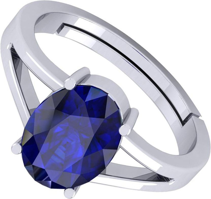 11.25 Ratti Blue Sapphire Neelam Stone Silver Metal Ring Metal Sapphire Rhodium Plated Ring