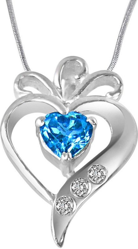 Sweet Mystery of Life Real Diamond, Blue Topaz & Sterling Silver Pendant with 18 IN Chain (SDP316) Sterling Silver Diamond, Topaz Sterling Silver Pendant