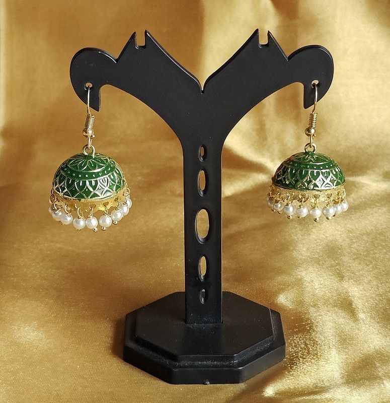 Traditional Green Jhumka Earring Beads Brass Jhumki Earring