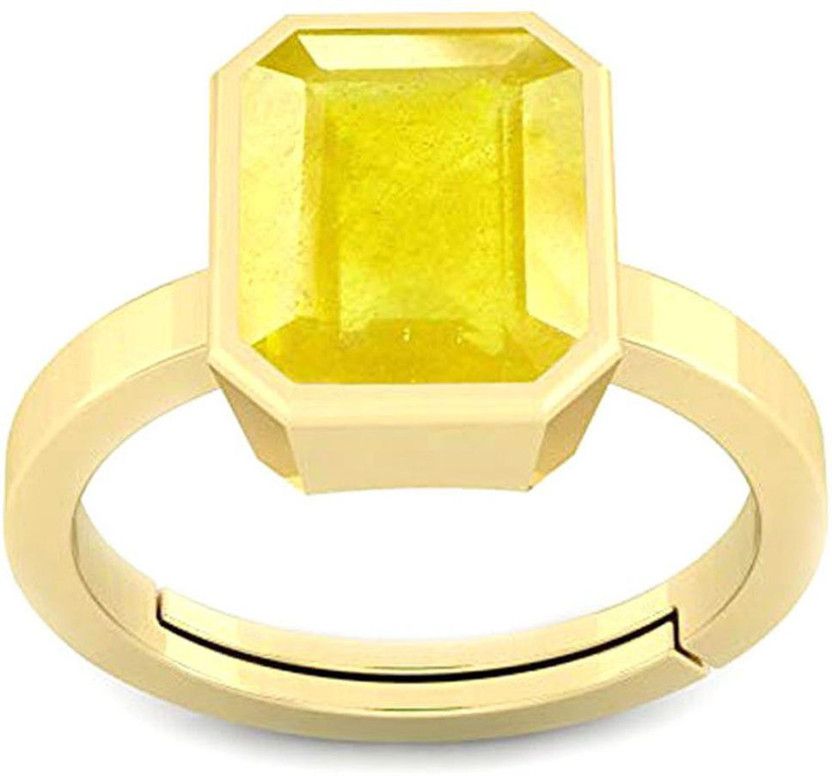 Certified 6.25 Ratti Yellow Sapphire Stone (Pukhraj) Panchdhatu Alloy Sapphire Gold Plated Ring