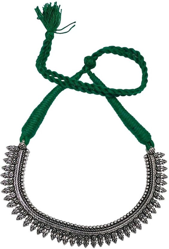 Yellow Thread Tribal Necklace Thread Choker Antique Finish Fashion Jewellery Brass Necklace
