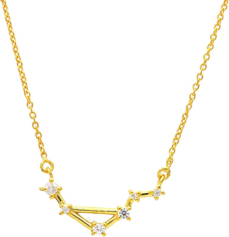 Gold Polish Libra (Sep22-Oct22) Star Constellation Neckalce Silver Jewelry Cubic Zirconia Sterling Silver Necklace