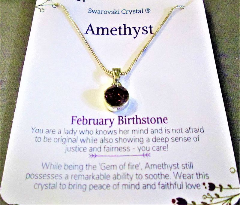 February-Swarovski-Amethyst Birthstone Necklace | Christmas Birthstone Necklace Gift Packing | 18"Silver Plated Necklace | Gifts for her Amethyst Sterling Silver Plated Sterling Silver Necklace
