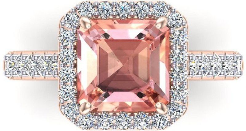925 Sterling Silver Asscher Shape Ring With Swarovski | Peach Sterling Silver Cubic Zirconia Rhodium Plated Ring