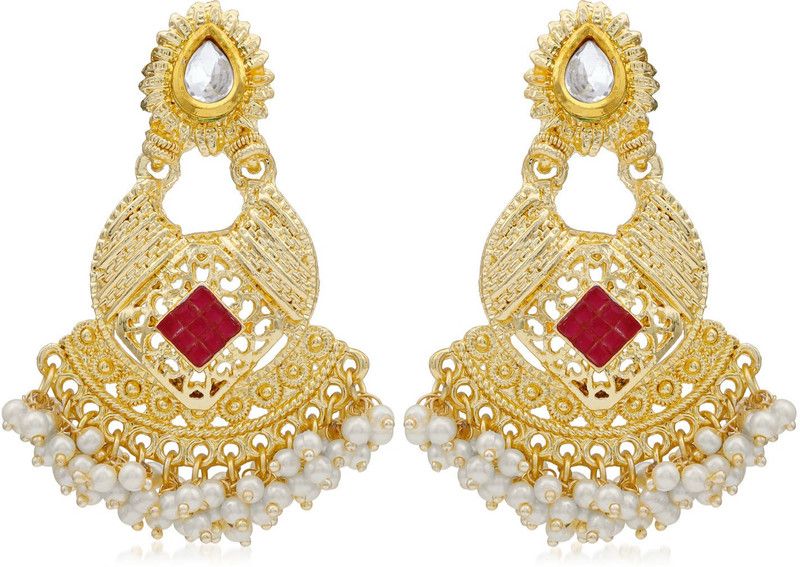 Sukkhi Classy Kundan Gold Plated Pearl Chandbali Earring For Women Alloy Chandbali Earring