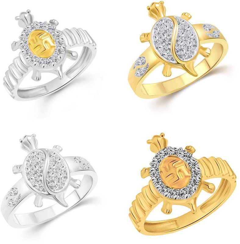 Swastika Tortoise Alloy, Brass Cubic Zirconia Rhodium, Gold Plated Ring Set