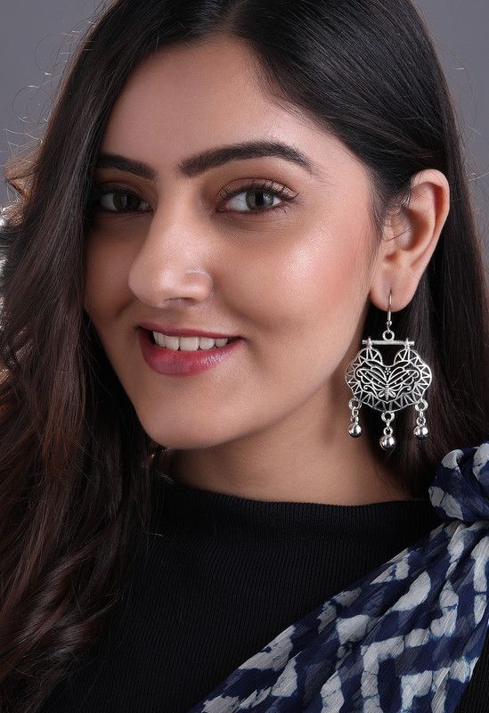 Rubans Oxidised Silver Plated Handcrafted Ghungru Drop Earrings Alloy Drops & Danglers