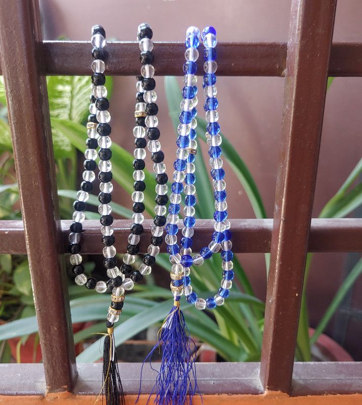 Crystal Beautiful Tasbeeh Islamic Counter for Muslim Set of 2 (Blue & Black) Crystal Chain