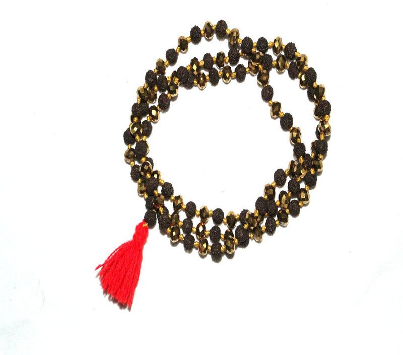RUDRAKSH GOLD MALA525 Beads, Crystal Wood, Stone Chain