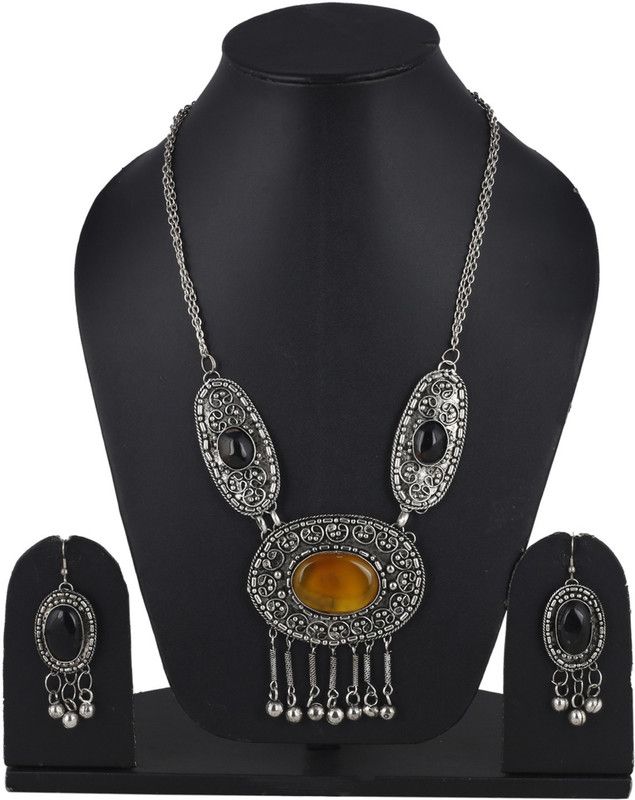 Metal, Crystal, Dori, Alloy Silver Silver, Orange Jewel Set  (Pack of 1)