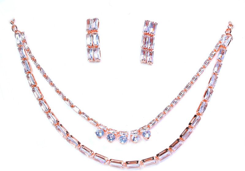 necklace for girls & women with earrings Diamond Crystal Layered