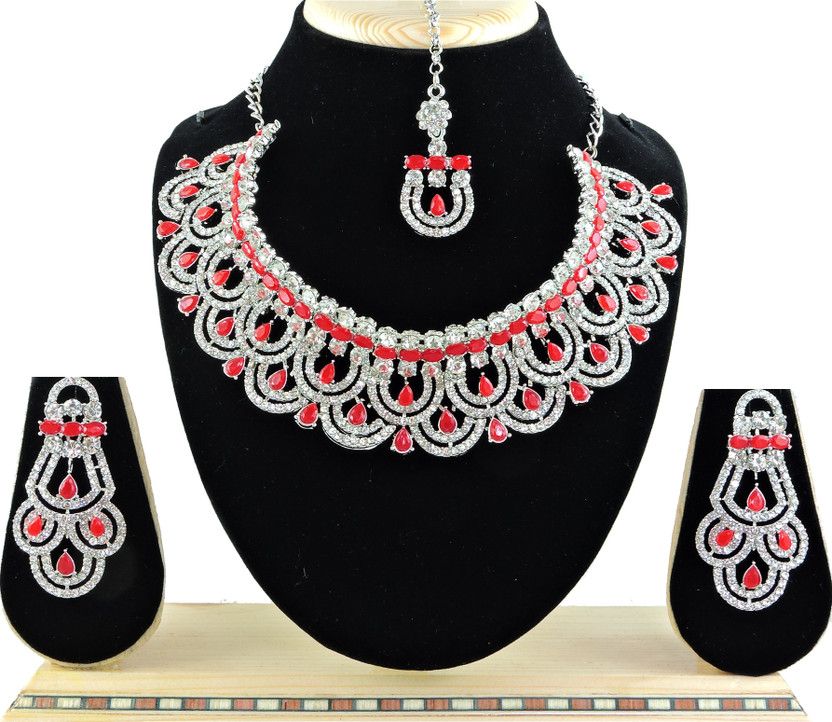 Alloy Gold-plated Red, White, Silver Jewel Set  (Pack of 1)