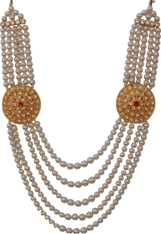 Handmade Pearl Stone & Studded AD(American Diamond) Necklace Jewellery For Men/Groom For Wedding(Dhula Mala/Kantha Haar) Or Special Occasions.(7889) Plastic Necklace