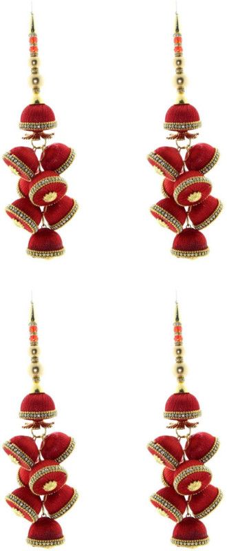 Fashionhaat Red Silk Thread Wooden Hanging Grab Style Silk Thread Zircon Chain Red & GoldenTouch Plastic Moti Handmade Red Latkan Suitable For Suit Sari Gown Lehenga Dupatta Kurti ETC. Brooch Pack of 4 Pieces (Red) Brooch  (Red)