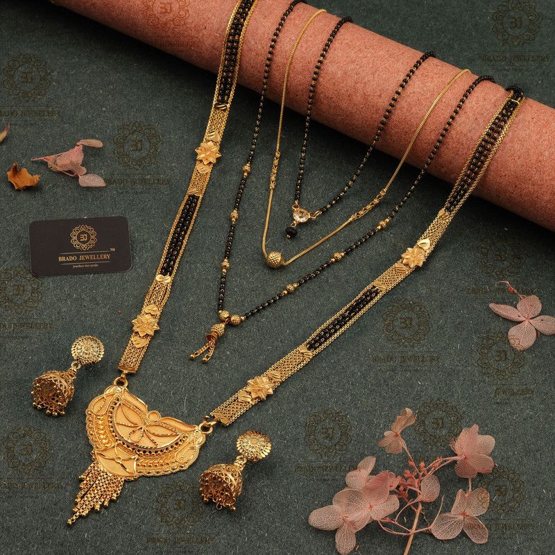 Pack of 4 Gold Plated 30 and 18 Inch Mangalsutra with 1Pair of Earring for Women Brass Mangalsutra