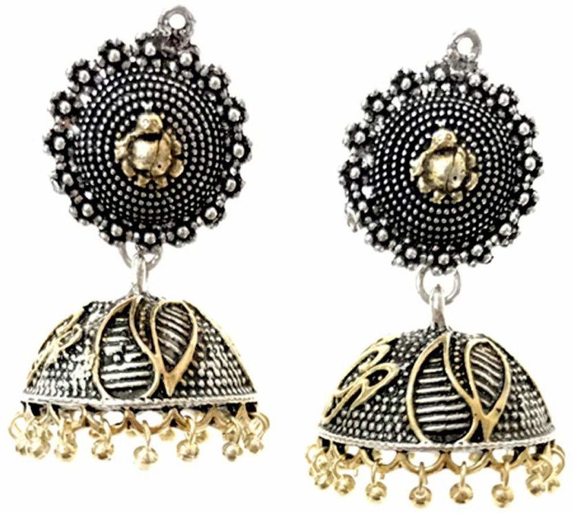 Antique Dual Tone Oxidized German Silver Style With Jhumki Earrings For Women Alloy Jhumki Earring