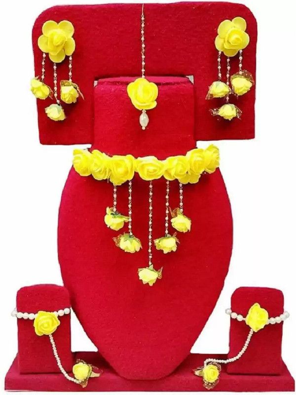 Fabric, Plastic, Paper Yellow Jewel Set  (Pack of 1)