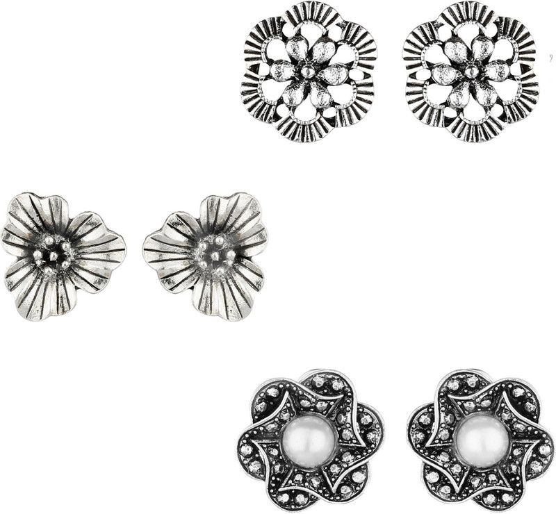 Cute Light Weight Stud Earrings Set German Silver Flower Italian Designs Metal Stud Earring