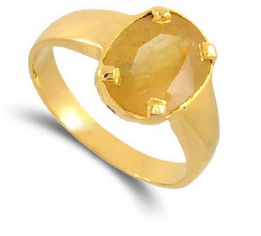 Natural yellow sapphire ring pukhraj stone 100% original Stone Sapphire Gold Plated Ring