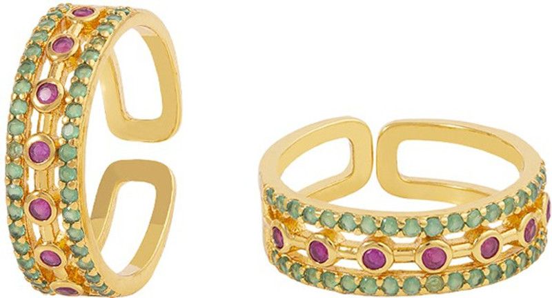 CZ Coloured Gems Embellished Toe Rings Brass Ruby Gold Plated Toe Ring