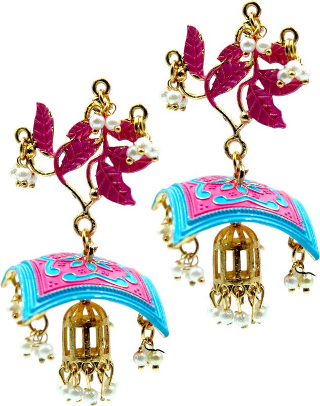 Handcrafted Meenakari Dual Color Dangler Earrings Beads, Pearl Brass Drops & Danglers