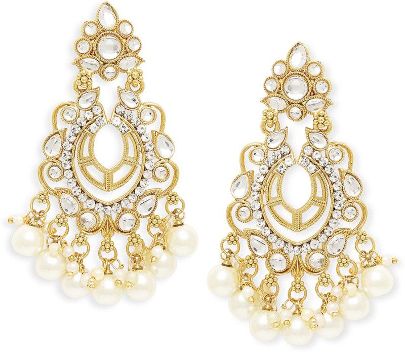 Gold Tone Jadau Kundan & Pearls Large Ethnic Drop Beads, Crystal Alloy Drops & Danglers