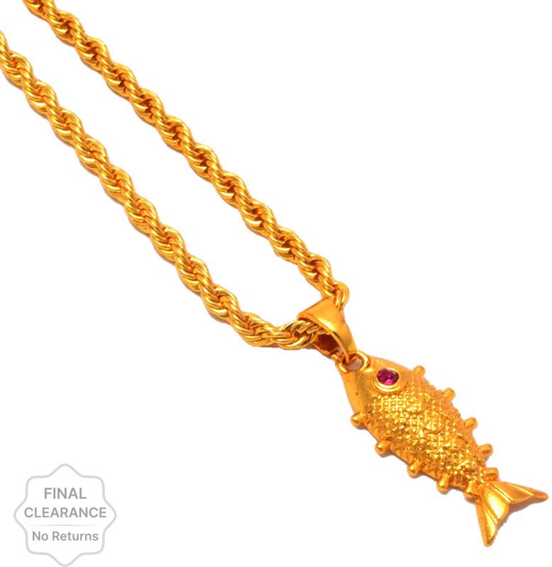 JewarHaat Fish Machali Gold Plated Locket/Pendant with Rope/Rassi Chain Gold-plated Brass Locket