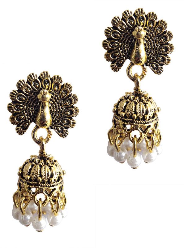 Peacock Earrings with latkan white pearls Gold Plating Brass latest Jhumki Earring Brass Jhumki Earring