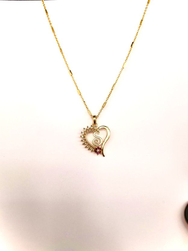 Excellent Finished Valentine's Pink Flower Heart Initial "S" Letter Gold-plated Latest Style Design New Model Cubic Zirconia Alloy Pendant And Mangalsutras Gold-plated Brass Pendant Set