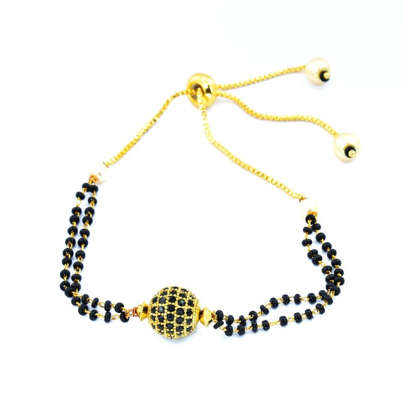 Metal, Stone, Crystal, Glass Beads, Pearl, Zircon Gold-plated Bracelet