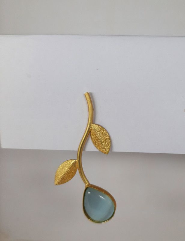 Golden Leaf Earrings Jhumka in Mint Blue color Brass Earring Set