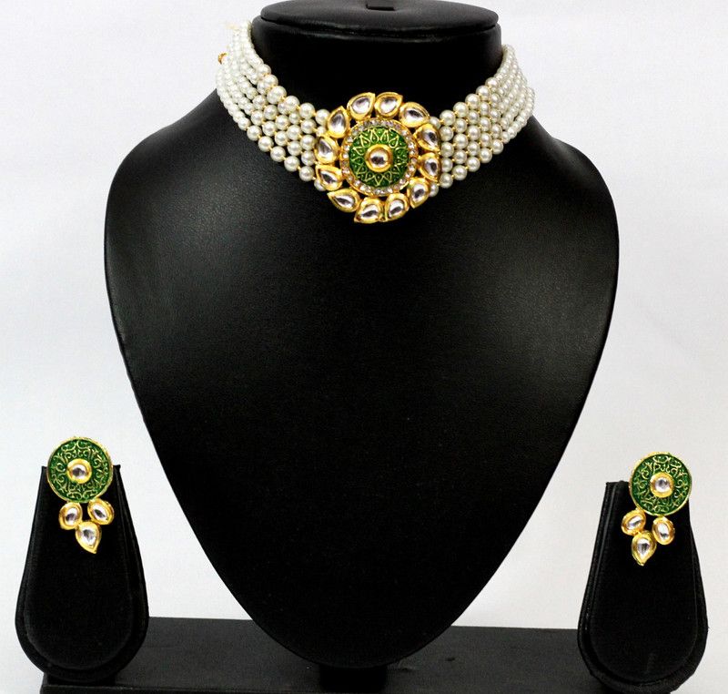 Copper Gold-plated Green, White, Gold Jewel Set  (Pack of 1)