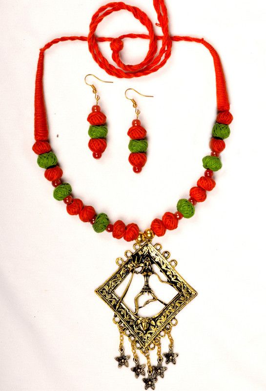 Oxidised Silver Orange, Gold Jewel Set  (Pack of 1)