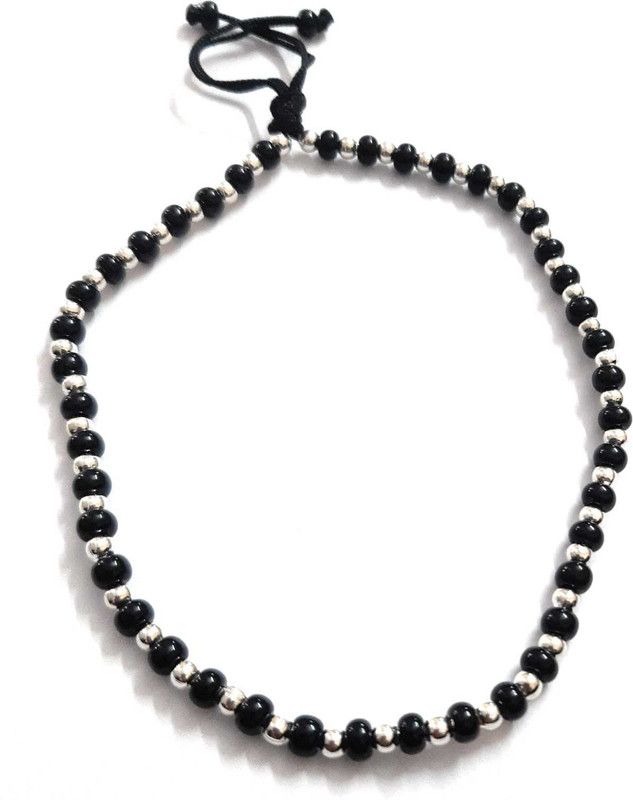 MANMORA MANMORA BLACK AND SILVER COLOUR BIG BEADS ANKLET FOR GIRLS Fabric Anklet