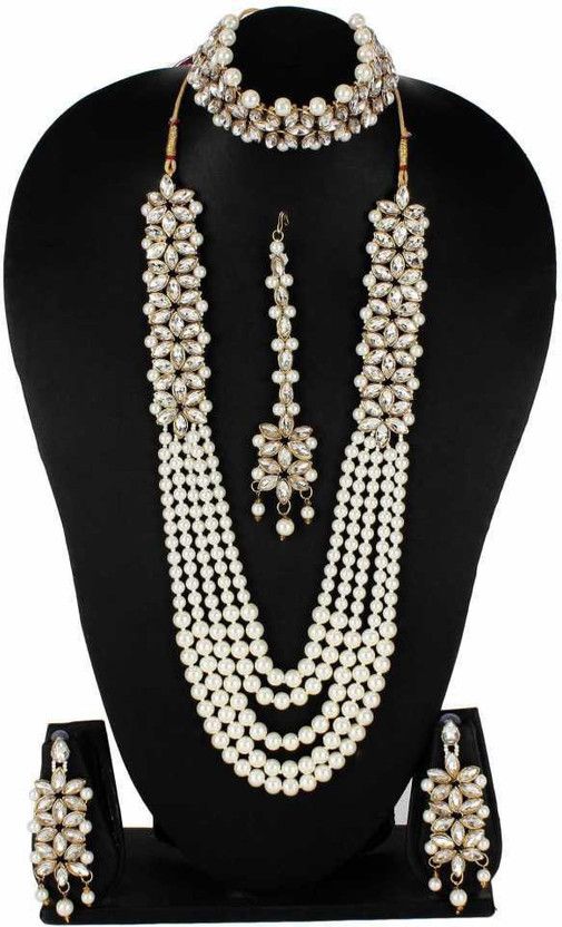 Alloy Silver White Jewel Set  (Pack of 1)