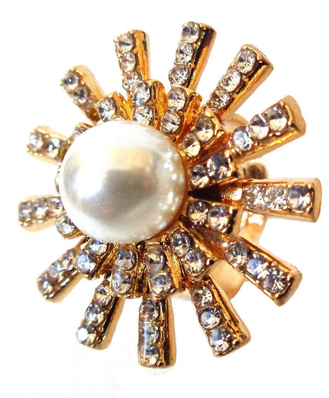 Manual Art Gold Plated Crystal Artificial Stone Studded Adjustable Ring for Women & Girls Brass Crystal Gold Plated Ring