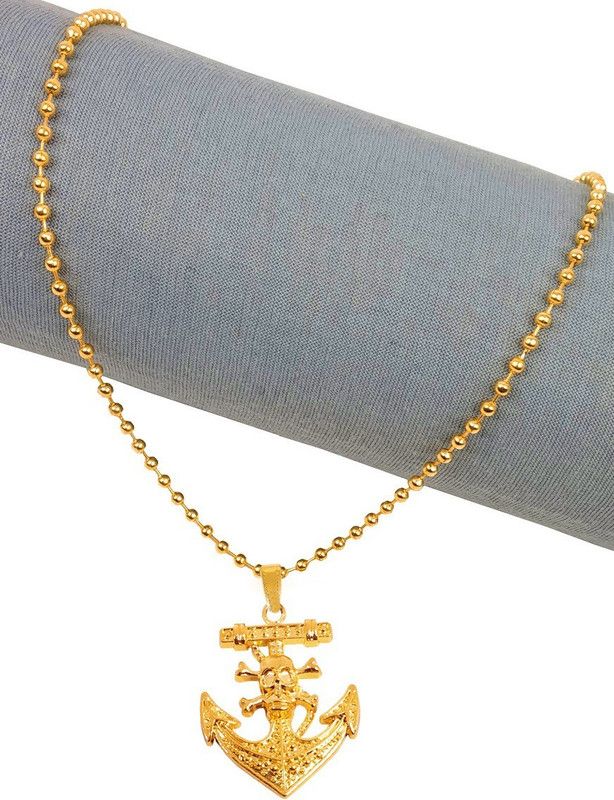 Wind Pirate Crossbones Golden Skeleton Heads Gothic Skull Anchor Locket Pendant Stainless Steel Pendant